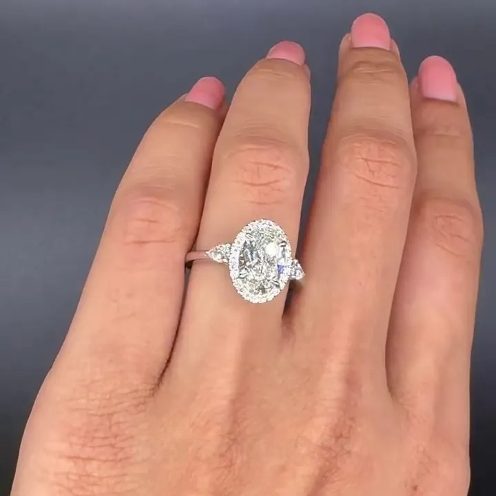 Oval Cut Diamond White Sterling Silver Halo Engagement Ring