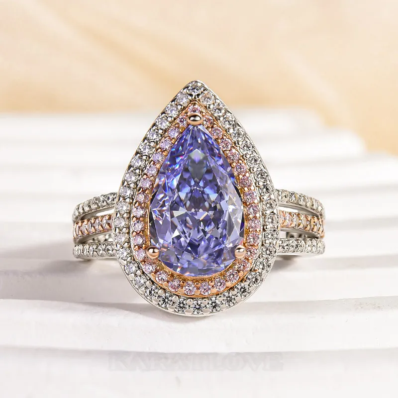 Pear Cut Aquamarine Blue Sterling Silver Double Halo Engagement Ring