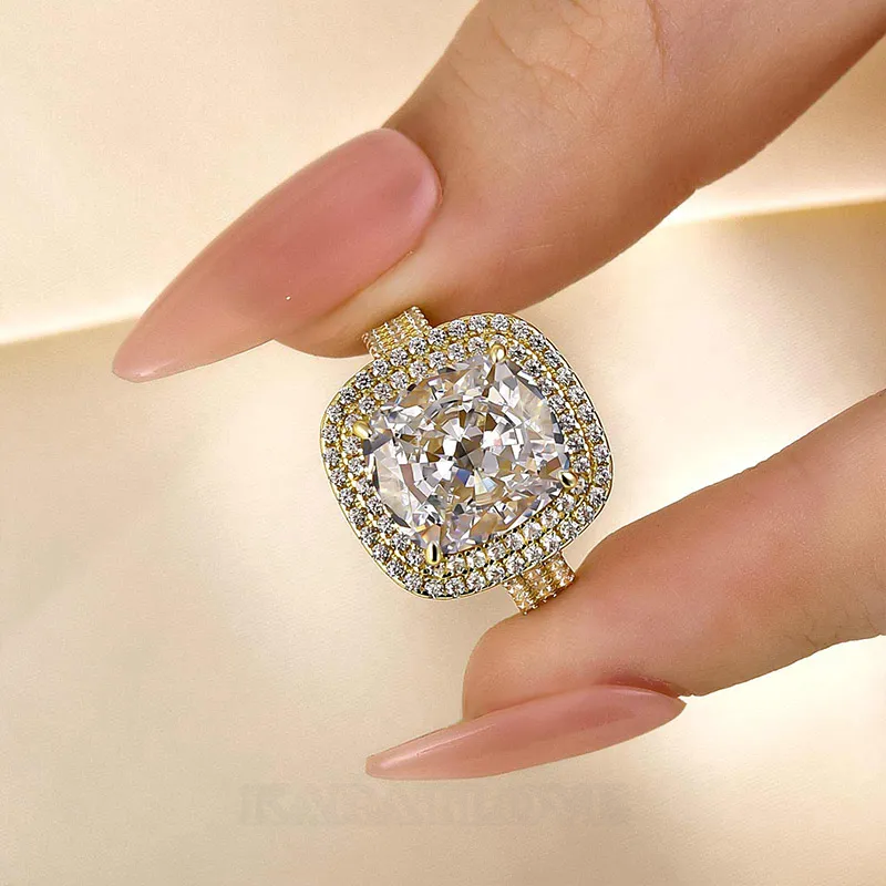 Cushion Cut Diamond White Sterling Silver Double Halo Engagement Ring