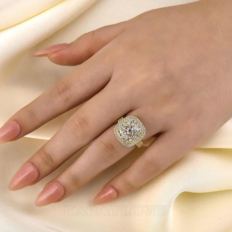 Cushion Cut Diamond White Sterling Silver Double Halo Engagement Ring