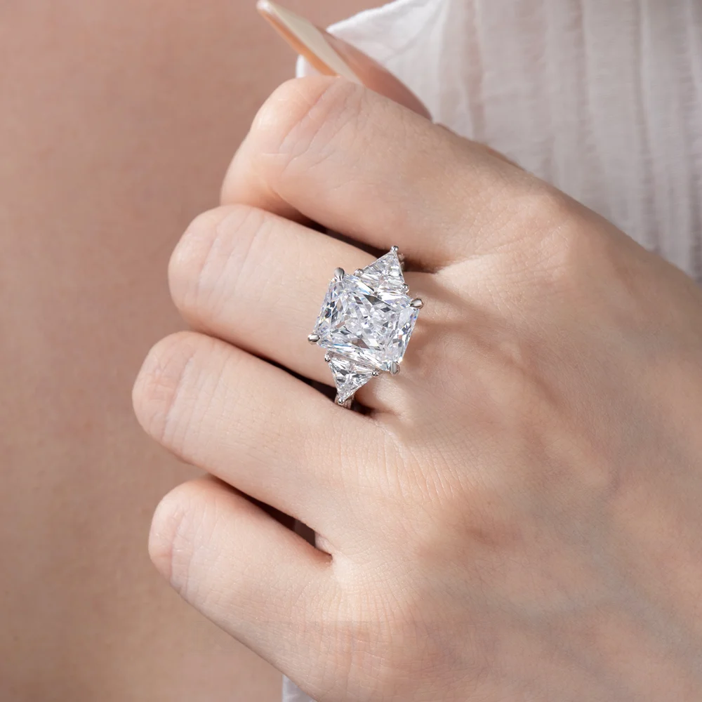Radiant Cut Diamond White Sterling Silver 3-Stone Engagement Ring