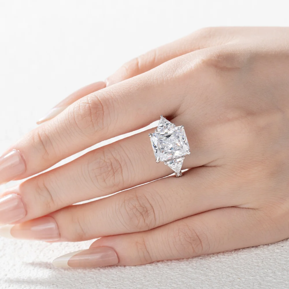 Radiant Cut Diamond White Sterling Silver 3-Stone Engagement Ring