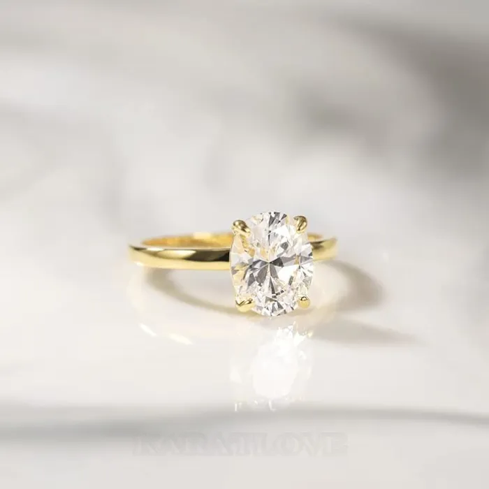 Oval Cut Diamond White Sterling Silver Solitaire Engagement Ring