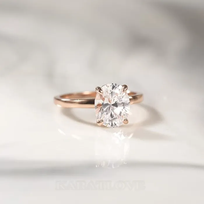 Oval Cut Diamond White Sterling Silver Solitaire Engagement Ring
