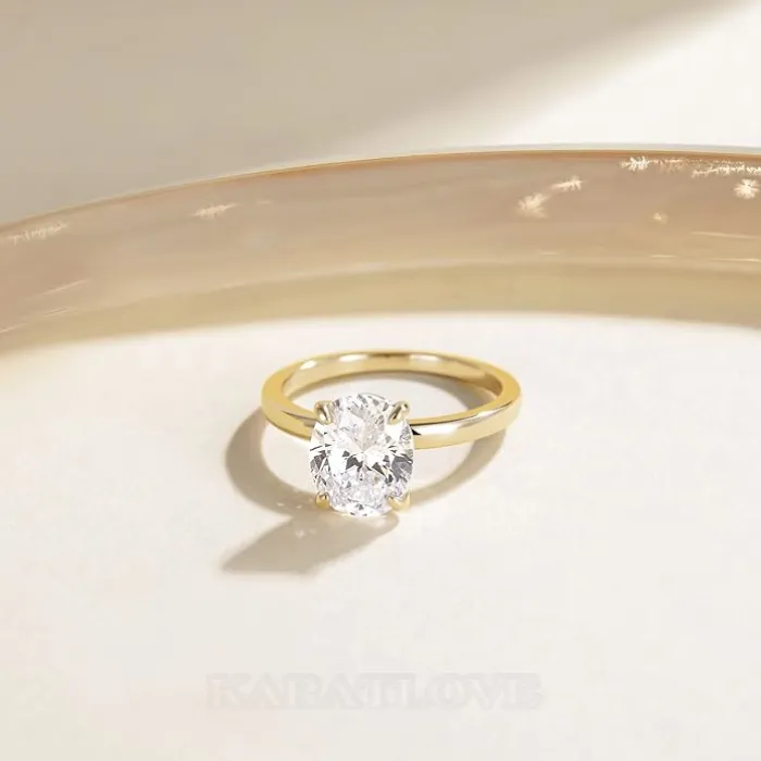 Oval Cut Diamond White Sterling Silver Solitaire Engagement Ring
