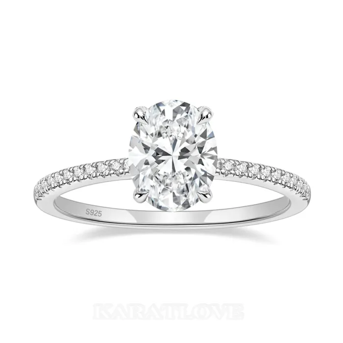Oval Cut Diamond White Sterling Silver Classic Engagement Ring Oval Cut Diamond White Sterling Silver Classic Engagement Ring