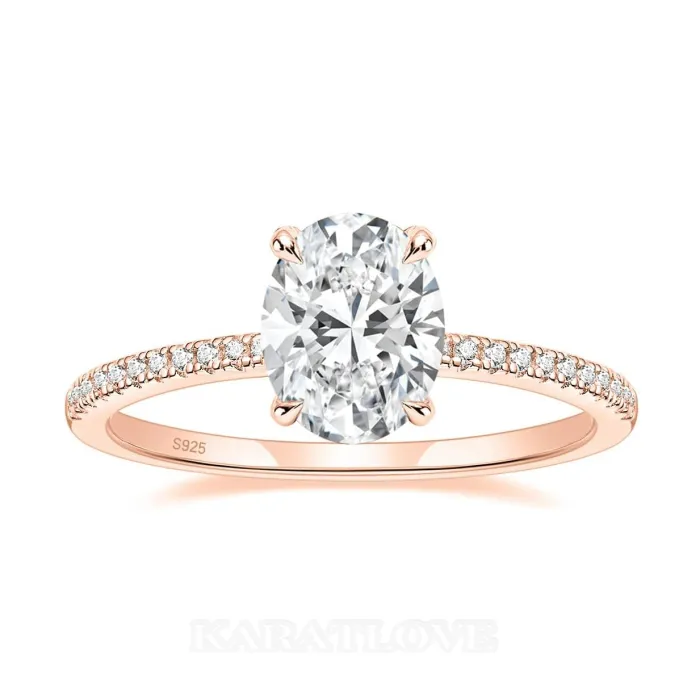 Oval Cut Diamond White Sterling Silver Classic Engagement Ring