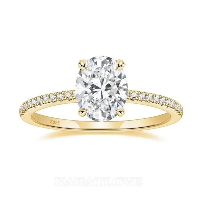 Oval Cut Diamond White Sterling Silver Classic Engagement Ring