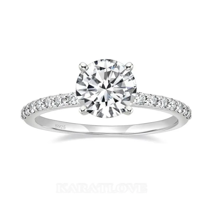 Round Cut Diamond White Sterling Silver Classic Engagement Ring Round Cut Diamond White Sterling Silver Classic Engagement Ring