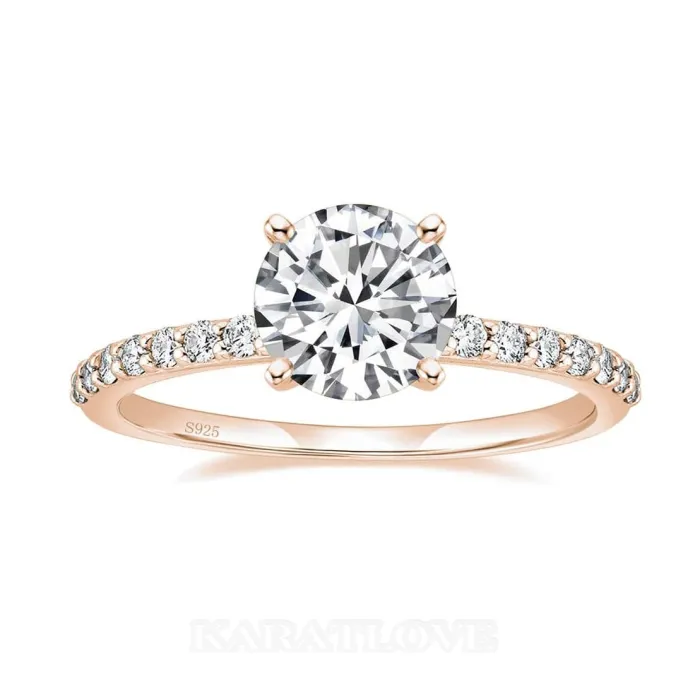 Round Cut Diamond White Sterling Silver Classic Engagement Ring