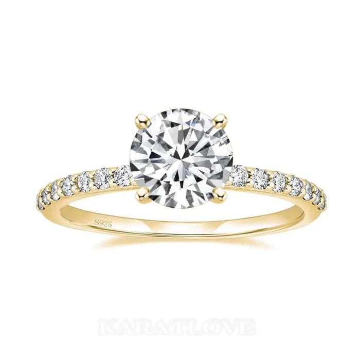 Round Cut Diamond White Sterling Silver Classic Engagement Ring