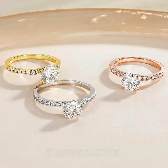 Round Cut Diamond White Sterling Silver Classic Engagement Ring