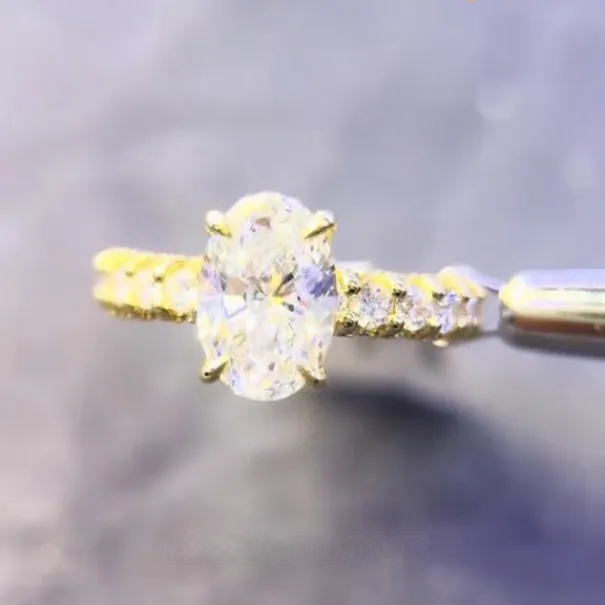 Oval Cut Diamond White Yellow Gold Sterling Silver Engagement Ring