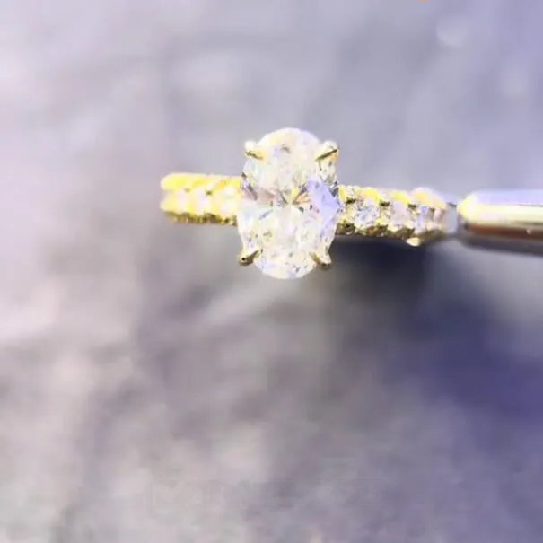 Oval Cut Diamond White Yellow Gold Sterling Silver Engagement Ring