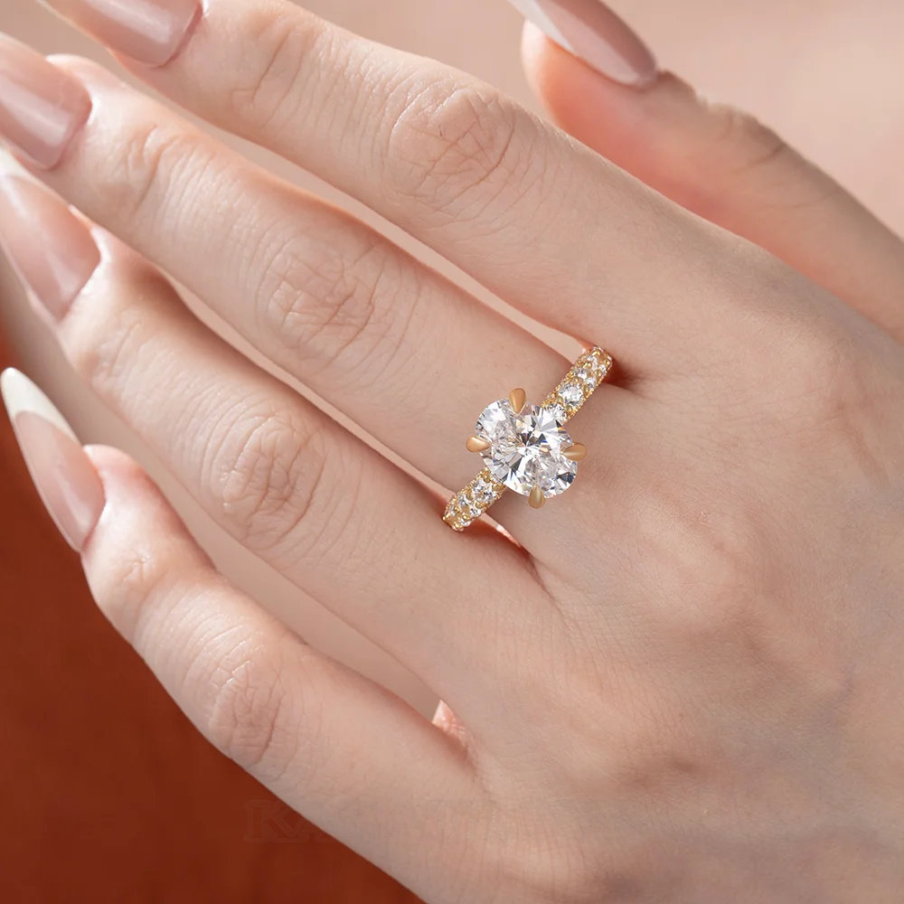 Oval Cut Diamond White Yellow Gold Sterling Silver Engagement Ring