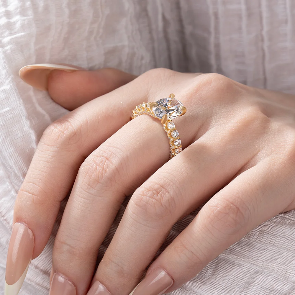 Oval Cut Diamond White Yellow Gold Sterling Silver Engagement Ring
