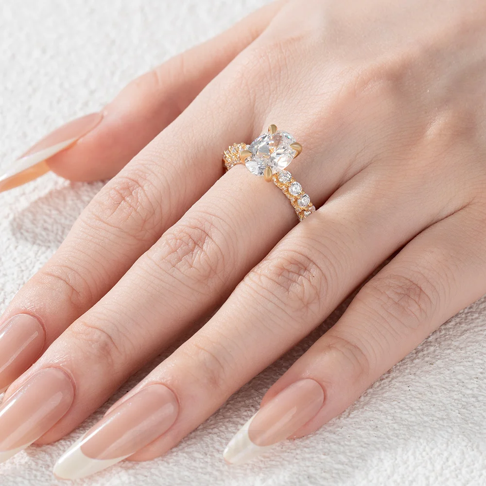 Oval Cut Diamond White Yellow Gold Sterling Silver Engagement Ring