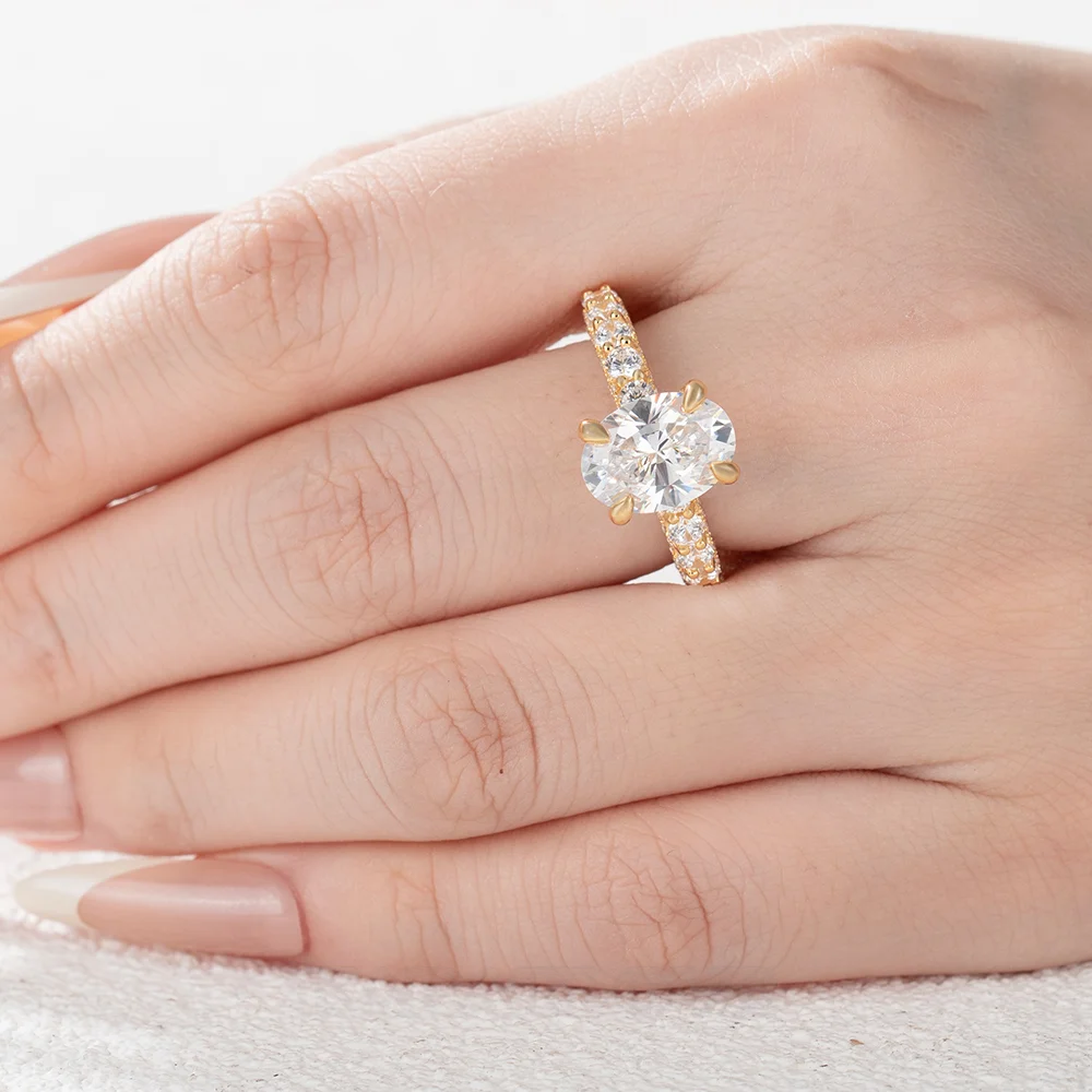 Oval Cut Diamond White Yellow Gold Sterling Silver Engagement Ring