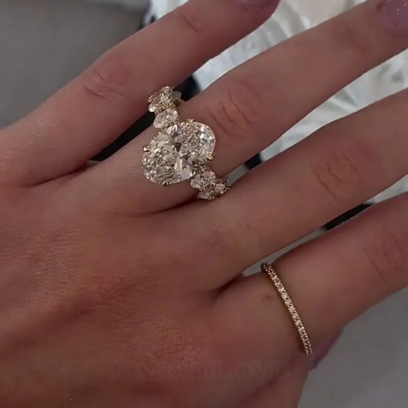 Oval Cut Diamond White 925 Sterling Silver Yellow Gold Hidden Halo Engagement Ring Oval Cut Diamond White 925 Sterling Silver Yellow Gold Hidden Halo Engagement Ring