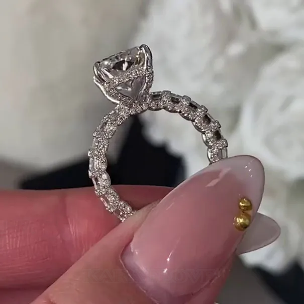Radiant Cut Diamond White 925 Sterling Silver Hidden Halo Engagement Ring Radiant Cut Diamond White 925 Sterling Silver Hidden Halo Engagement Ring
