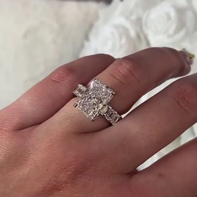 Radiant Cut Diamond White 925 Sterling Silver Hidden Halo Engagement Ring