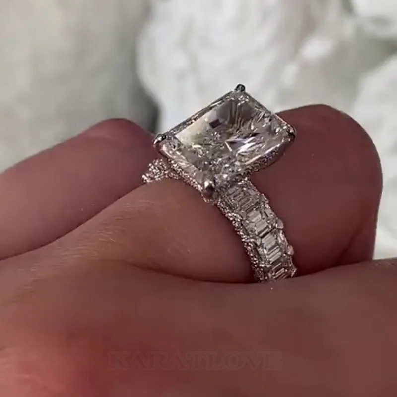 Radiant Cut Diamond White 925 Sterling Silver Hidden Halo Engagement Ring