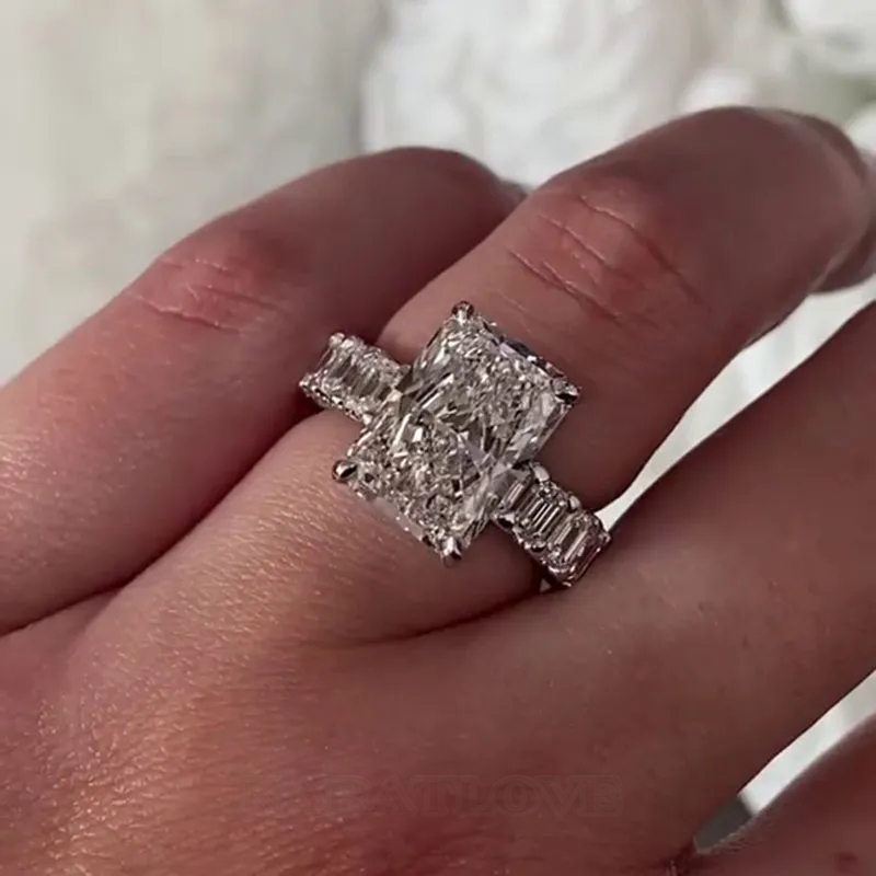 Radiant Cut Diamond White 925 Sterling Silver Hidden Halo Engagement Ring