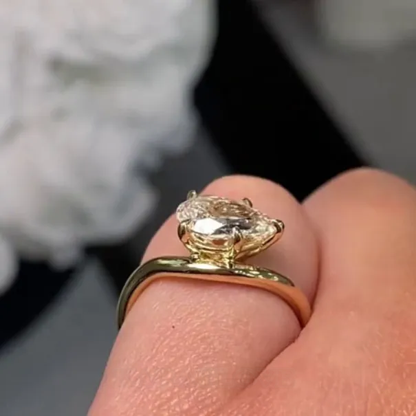 Pear Cut Diamond White 925 Sterling Silver Yellow Gold Solitaire Engagement Ring