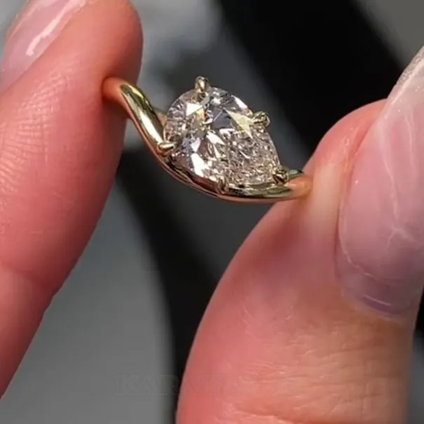 Pear Cut Diamond White 925 Sterling Silver Yellow Gold Solitaire Engagement Ring