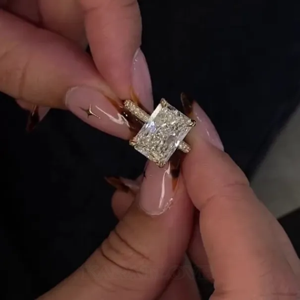 Radiant Cut Diamond White 925 Sterling Silver Yellow Gold Double Hidden Halo Engagement Rings Radiant Cut Diamond White 925 Sterling Silver Yellow Gold Double Hidden Halo Engagement Rings