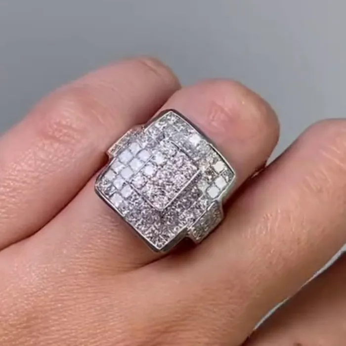 Princess Cut Diamond White 925 Sterling Silver Art Deco Engagement Ring