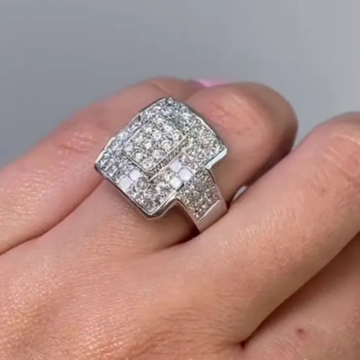 Princess Cut Diamond White 925 Sterling Silver Art Deco Engagement Ring