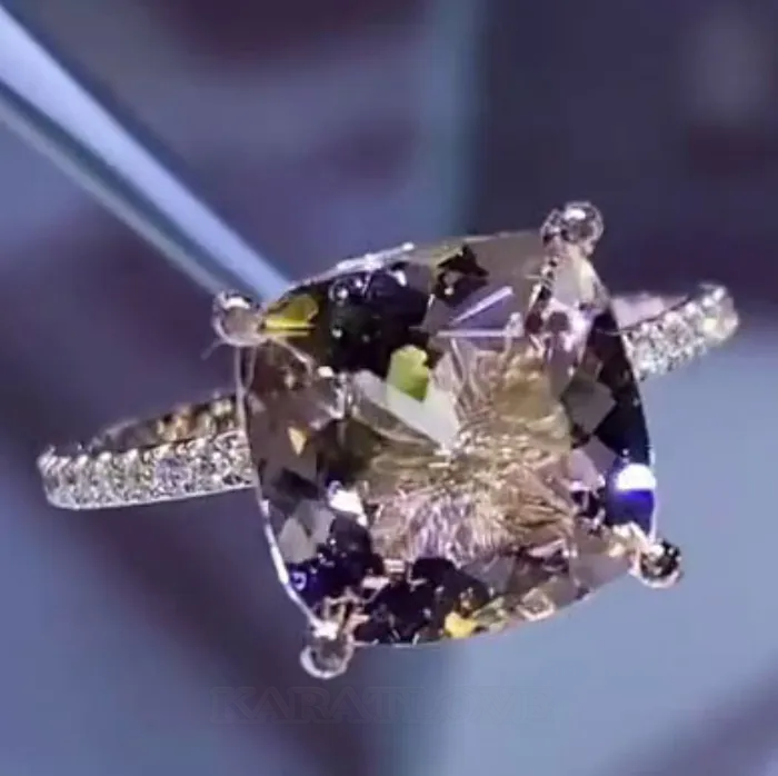 Cushion Cut Champagne 925 Sterling Silver Rose Gold Hidden Halo Engagement Ring Cushion Cut Champagne 925 Sterling Silver Rose Gold Hidden Halo Engagement Ring