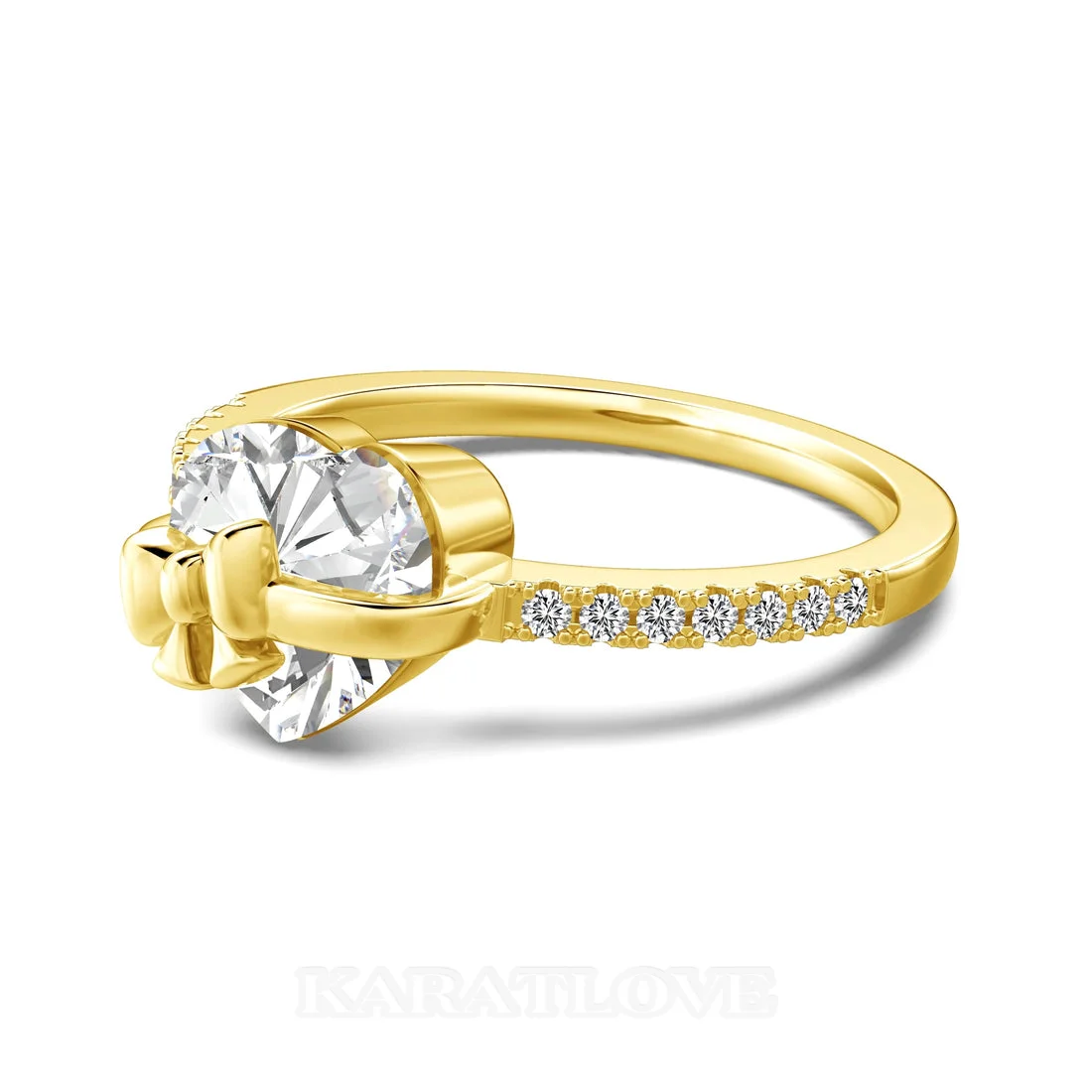 Heart Cut Diamond White Sterling Silver Heart Bow Engagement Ring