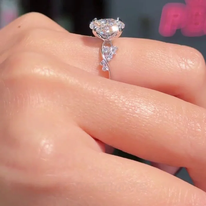 Oval Cut Diamond White 925 Sterling Silver Engagement Ring