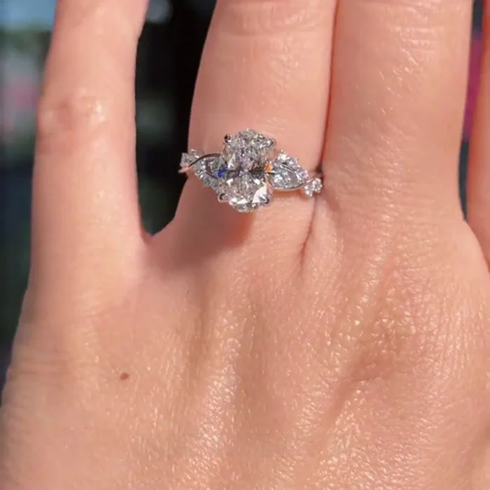 Oval Cut Diamond White 925 Sterling Silver Engagement Ring