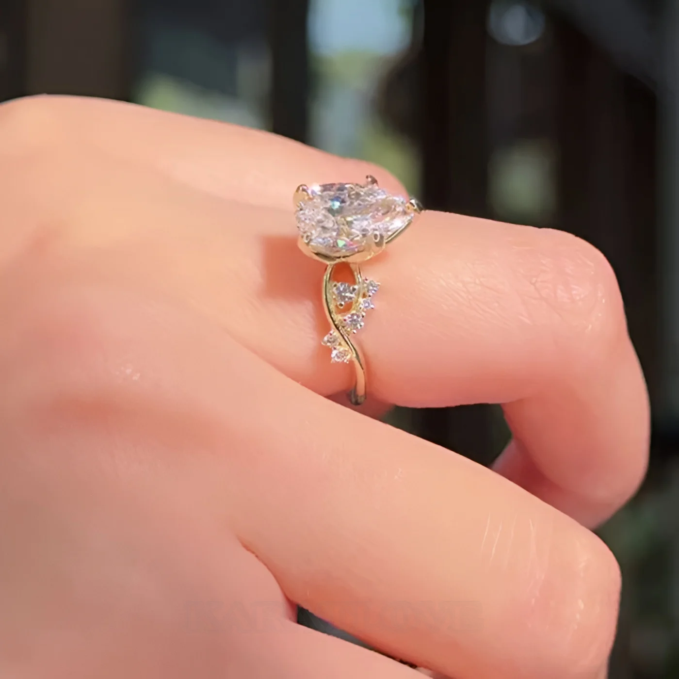 Pear Cut Diamond White 925 Sterling Silver Yellow Gold Art Deco Engagement Ring Pear Cut Diamond White 925 Sterling Silver Yellow Gold Art Deco Engagement Ring