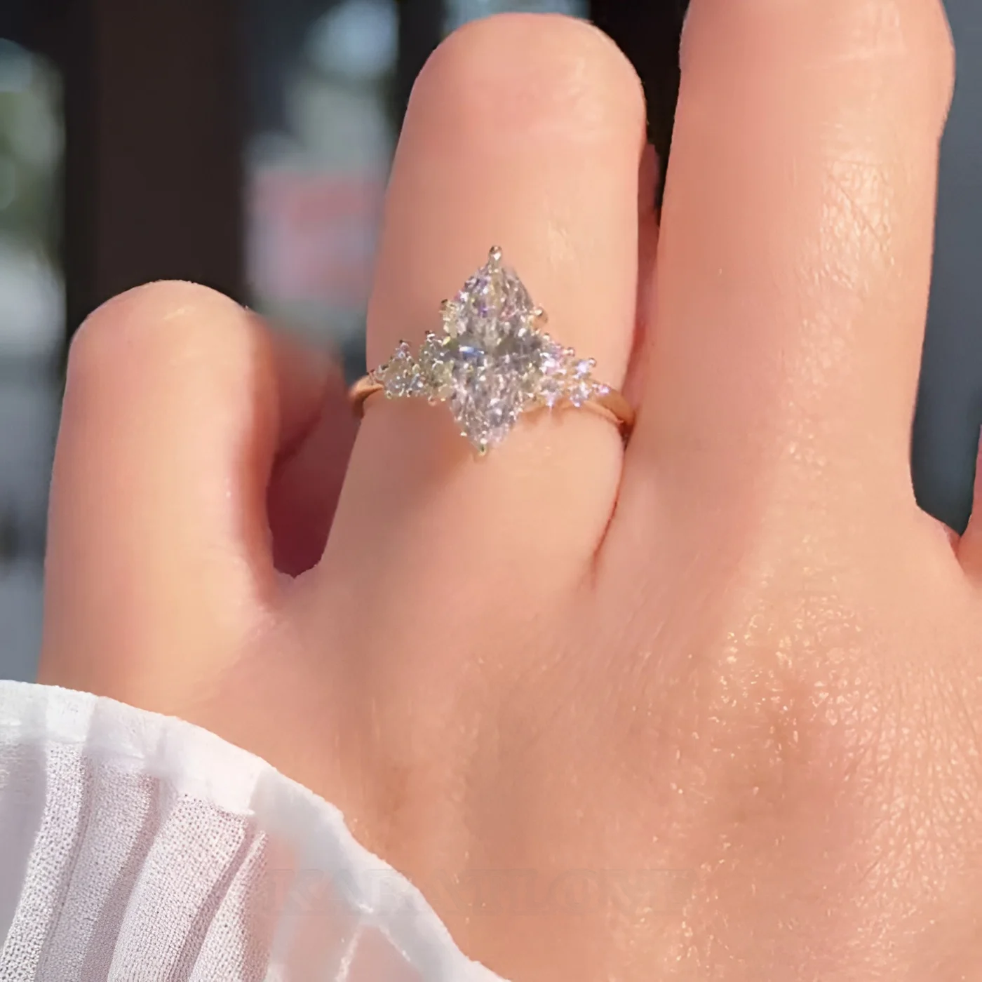 Marquise Cut Diamond White 925 Sterling Yellow Gold Engagement Ring Marquise Cut Diamond White 925 Sterling Yellow Gold Engagement Ring