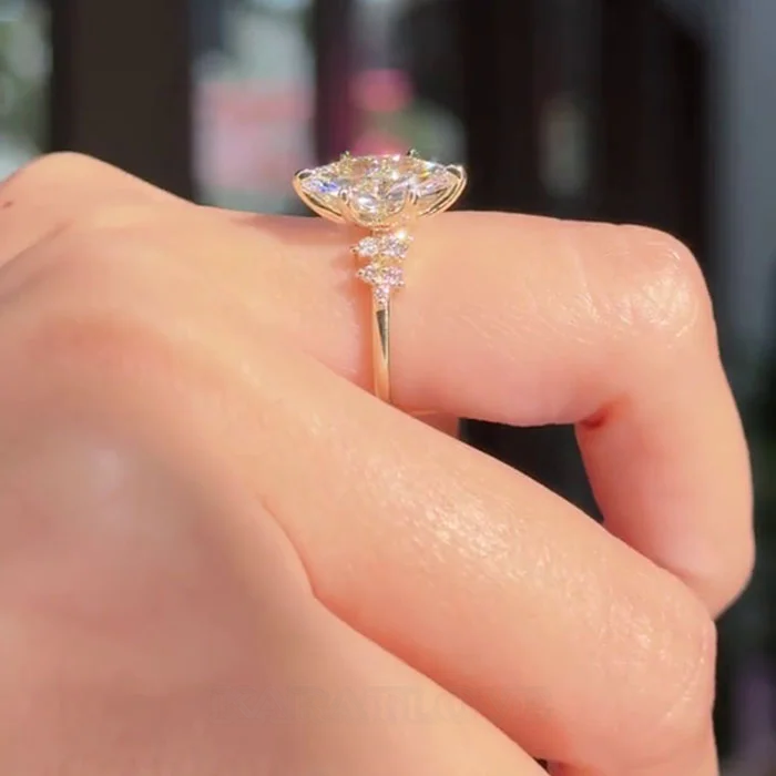 Marquise Cut Diamond White 925 Sterling Yellow Gold Engagement Ring