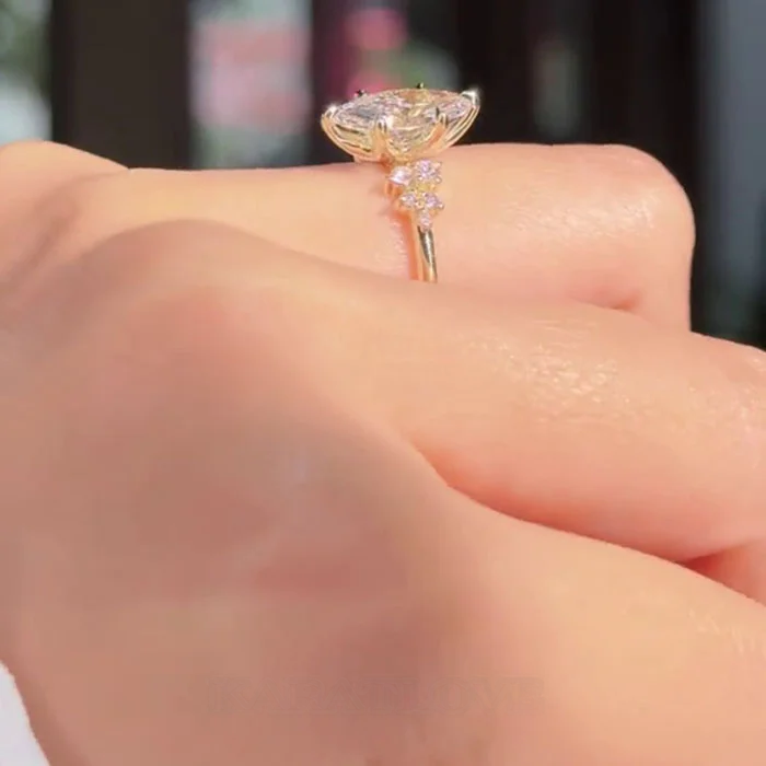 Marquise Cut Diamond White 925 Sterling Yellow Gold Engagement Ring