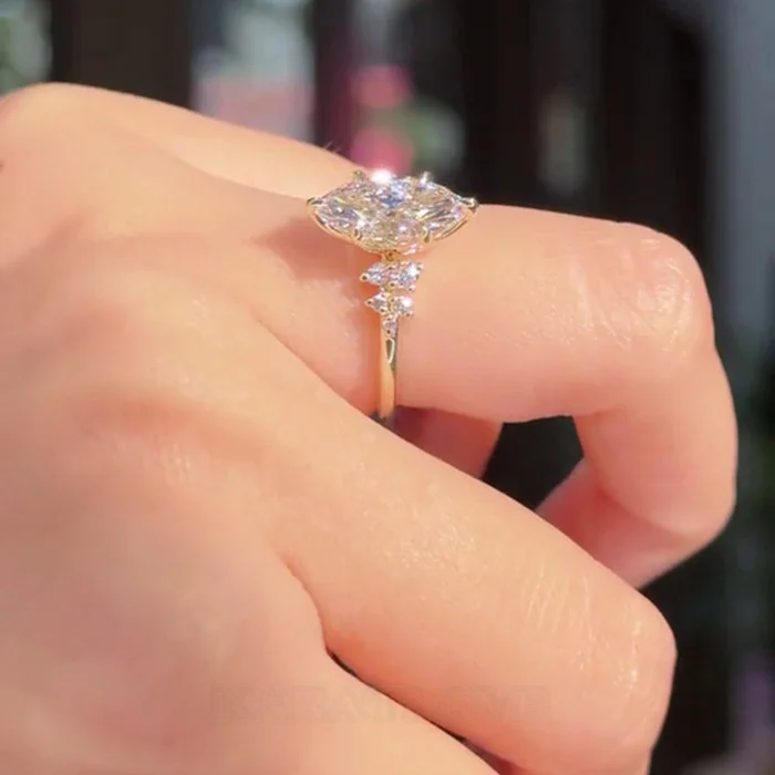 Marquise Cut Diamond White 925 Sterling Yellow Gold Engagement Ring