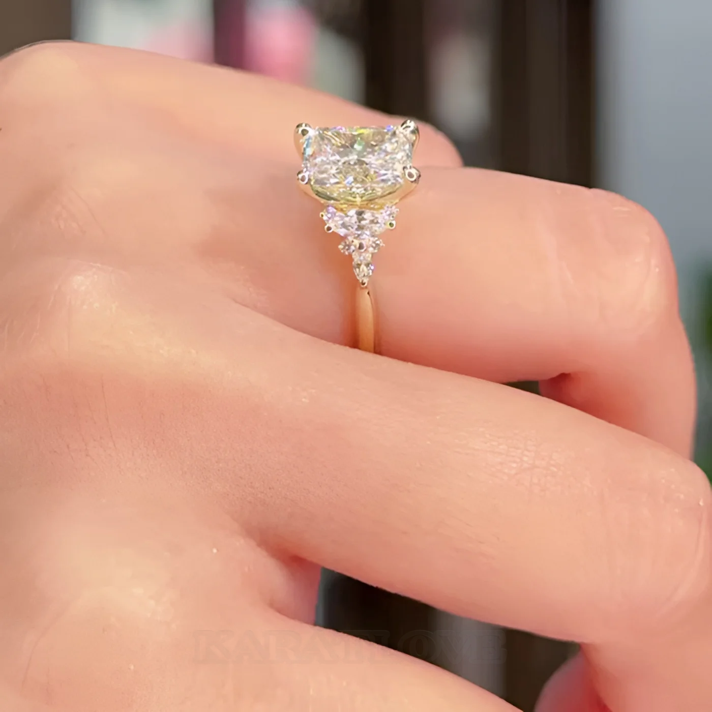 Radiant Cut Diamond White 925 Sterling Yellow Gold 3-Stone Engagement Ring Radiant Cut Diamond White 925 Sterling Yellow Gold 3-Stone Engagement Ring