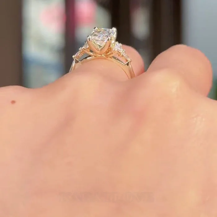 Radiant Cut Diamond White 925 Sterling Yellow Gold 3-Stone Engagement Ring