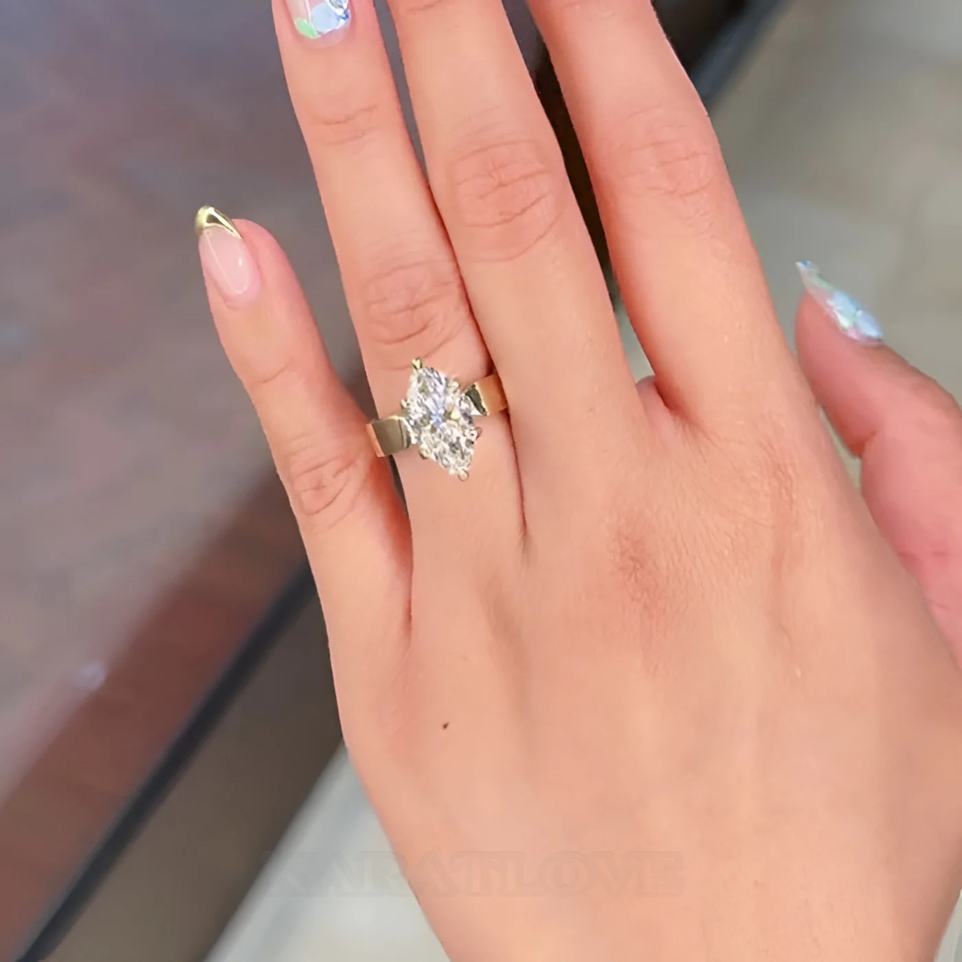 Marquise Cut Diamond White 925 Sterling Yellow Gold Engagement Ring. Marquise Cut Diamond White 925 Sterling Yellow Gold Engagement Ring.