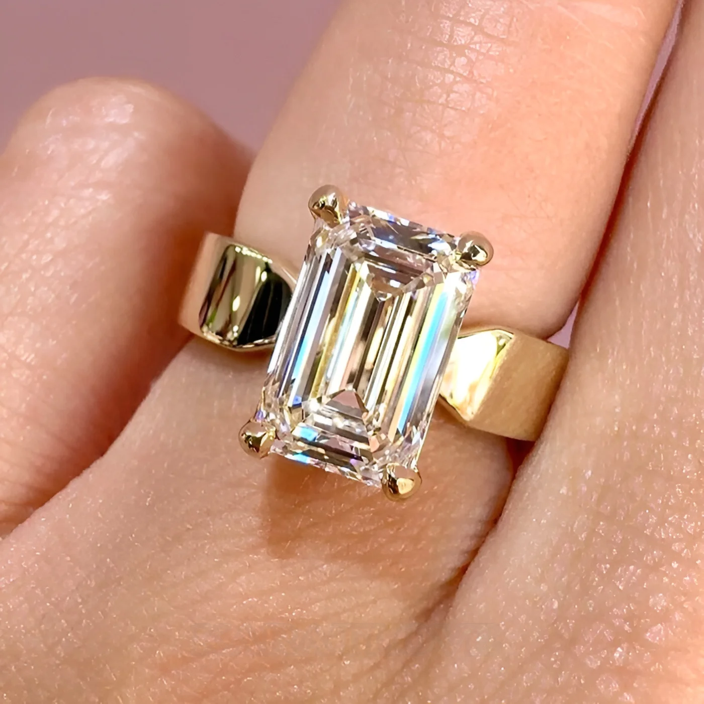 Emerald Cut Diamond White 925 Sterling Yellow Gold Engagement Ring Emerald Cut Diamond White 925 Sterling Yellow Gold Engagement Ring