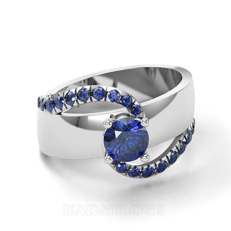 Round Cut Sterling Silver Bypass Engagement Ring Optional Stone/Metal Colors