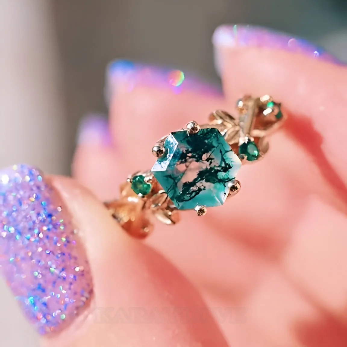 Hexagonal Cut Moss Agate Promise Ring Nature Inspired Sterling Yellow Gold Engagement Ring Hexagonal Cut Moss Agate Promise Ring Nature Inspired Sterling Yellow Gold Engagement Ring
