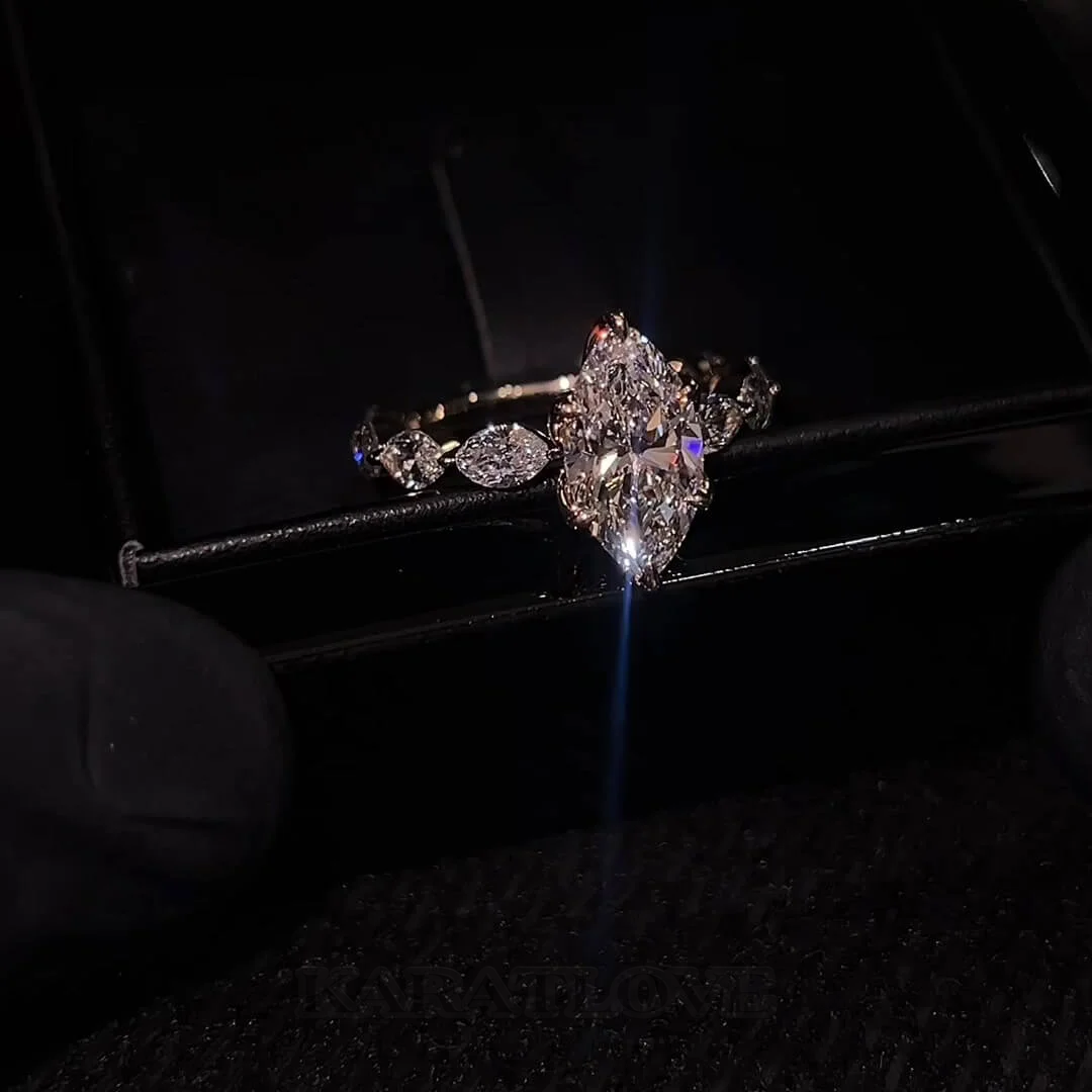 Marquise Cut Diamond White Sterling Silver Yellow Gold Classic Engagement Ring