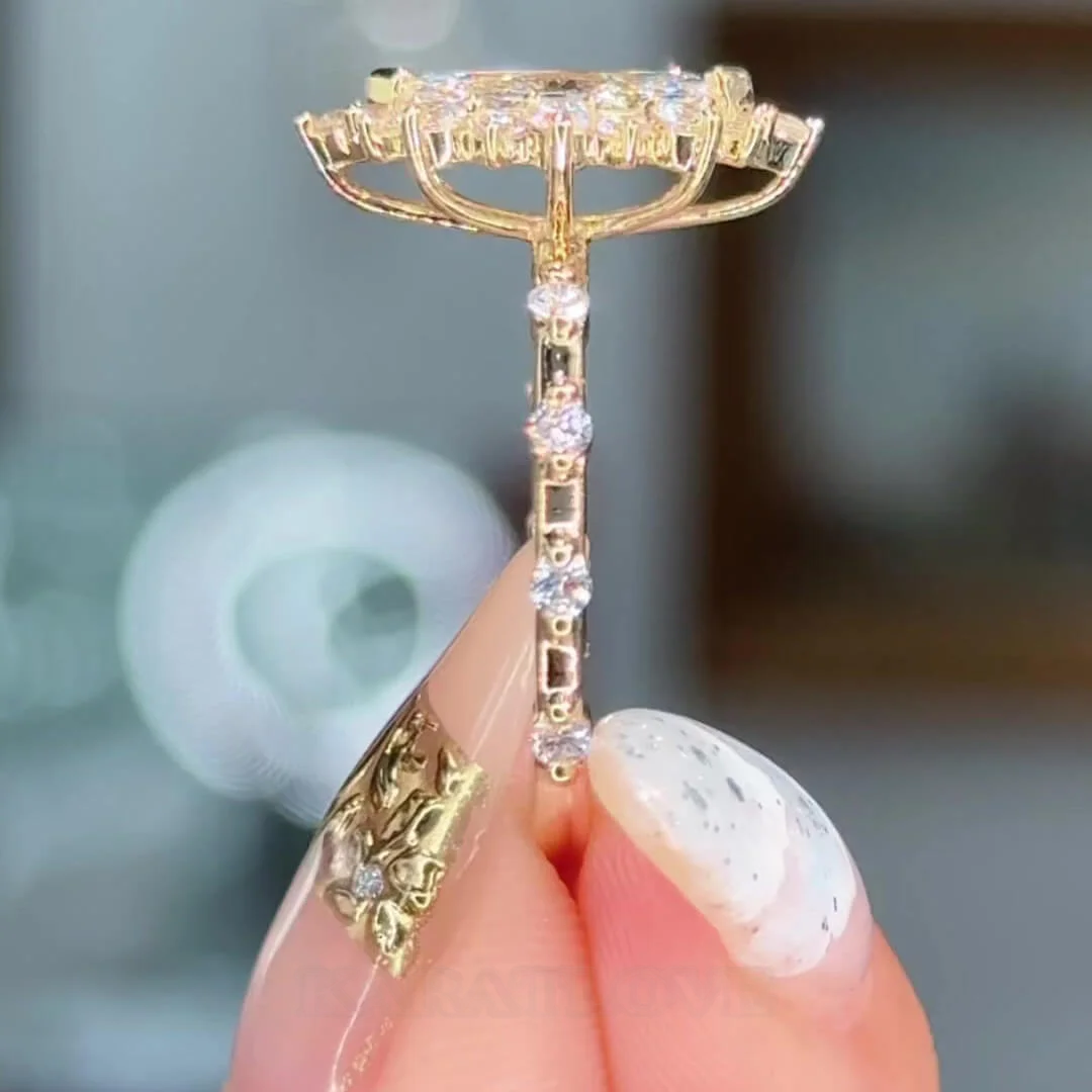 Marquise Cut Diamond White Sterling Silver Yellow Gold Halo Engagement Ring