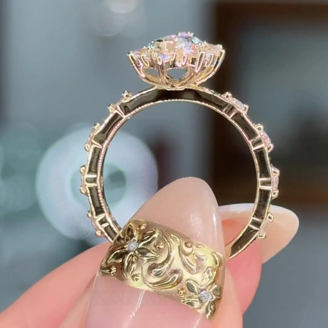 Marquise Cut Diamond White Sterling Silver Yellow Gold Halo Engagement Ring